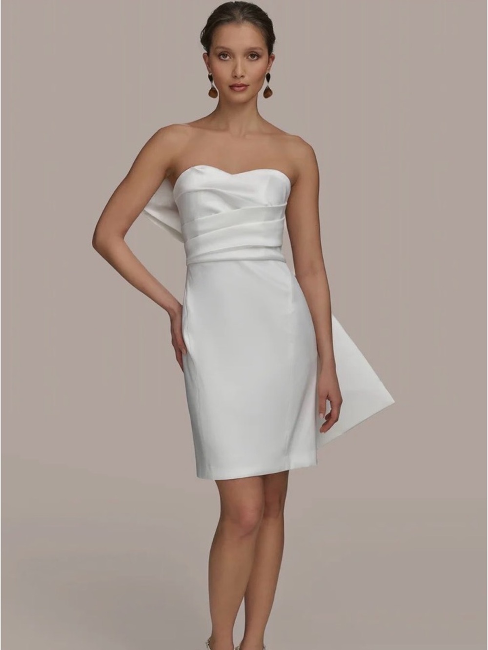 Donna Karan Mikado Sweetheart Neckline Oversized Bow Back Cocktail Dress NEW - Picture 4 of 12